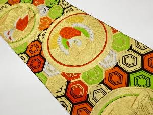 リサイクル　亀甲に鶴・蝶模様織出し袋帯